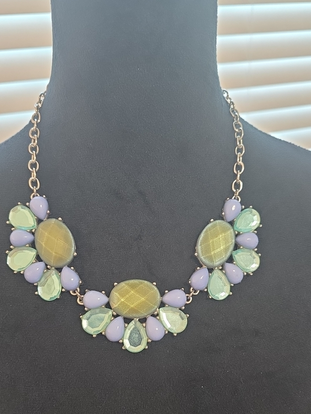 Charming Charlie Pastel Green and Lilac Statement Bib Necklace